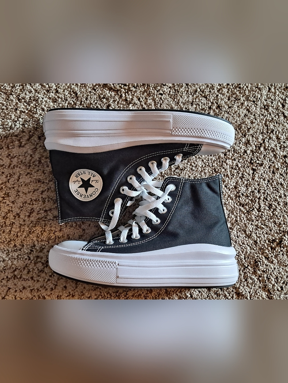 Converse Black & White Classic High Top Platform Sneakers Size 6.5 - Picture 4 of 6
